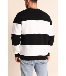 Parçalı Bisiklet Yaka Baskılı SweatShirt - Siyah