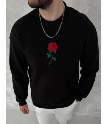 Unisex Bisiklet Yaka Ön Ve Arka Baskılı SweatShirt - Siyah