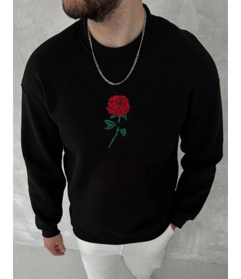 Unisex Bisiklet Yaka Ön Ve Arka Baskılı SweatShirt - Siyah