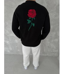 Unisex Bisiklet Yaka Ön Ve Arka Baskılı SweatShirt - Siyah