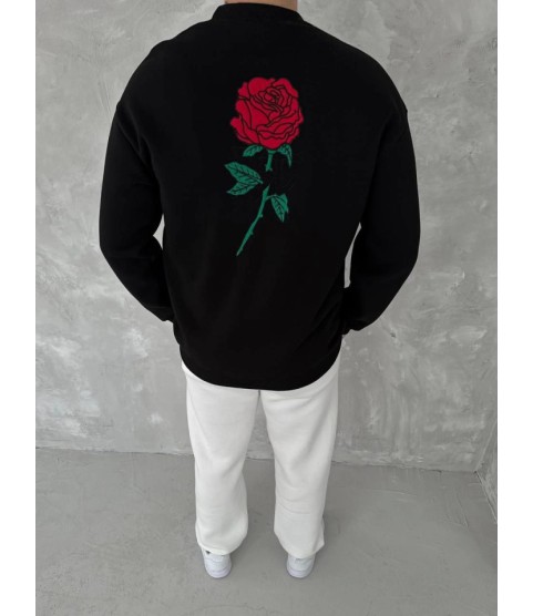 Unisex Bisiklet Yaka Ön Ve Arka Baskılı SweatShirt - Siyah