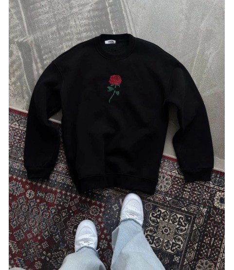 Unisex Bisiklet Yaka Ön Ve Arka Baskılı SweatShirt - Siyah