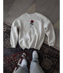 Unisex Bisiklet Yaka Ön Ve Arka Baskılı SweatShirt - Beyaz