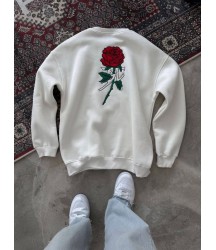 Unisex Bisiklet Yaka Ön Ve Arka Baskılı SweatShirt - Beyaz