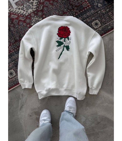 Unisex Bisiklet Yaka Ön Ve Arka Baskılı SweatShirt - Beyaz