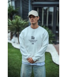 Kışlık Bisiklet Yaka Ön Ve Arka Baskılı SweatShirt - Beyaz