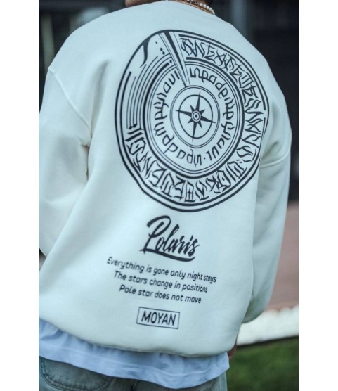 Kışlık Bisiklet Yaka Ön Ve Arka Baskılı SweatShirt - Beyaz