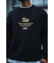 Kışlık Bisiklet Yaka Ön Ve Arka Baskılı SweatShirt - Siyah
