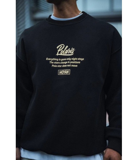 Kışlık Bisiklet Yaka Ön Ve Arka Baskılı SweatShirt - Siyah