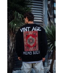 Oversize Bisiklet Yaka Üç İplik Baskılı SweatShirt - Siyah
