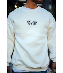 Oversize Bisiklet Yaka Üç İplik Baskılı SweatShirt - Beyaz