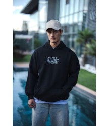 Üç İplik Penye Kapşonlu Baskılı SweatShirt - Siyah