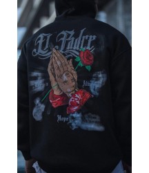 Üç İplik Penye Kapşonlu Baskılı SweatShirt - Siyah