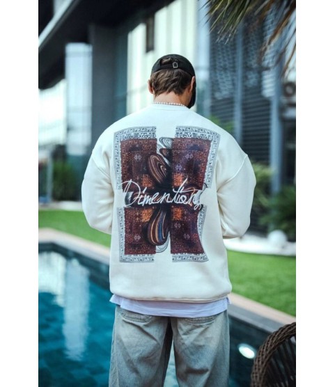 Uzun Kol Bisiklet Yaka Ön Ve Arka Baskılı SweatShirt - Beyaz