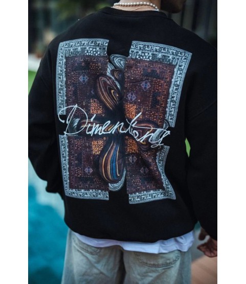 Uzun Kol Bisiklet Yaka Ön Ve Arka Baskılı SweatShirt - Siyah