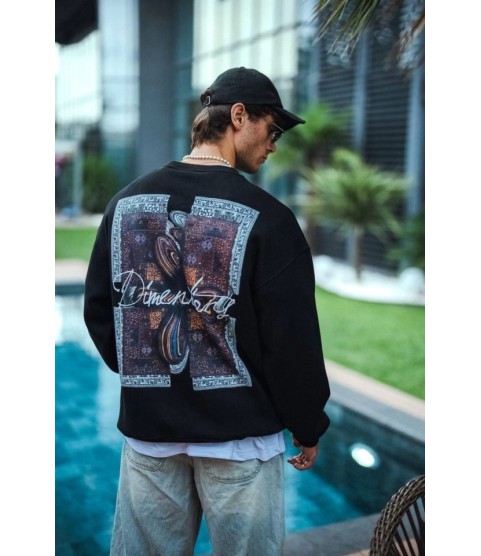 Uzun Kol Bisiklet Yaka Ön Ve Arka Baskılı SweatShirt - Siyah