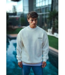 Kışlık Bisiklet Yaka Oversize Baskılı SweatShirt - Beyaz