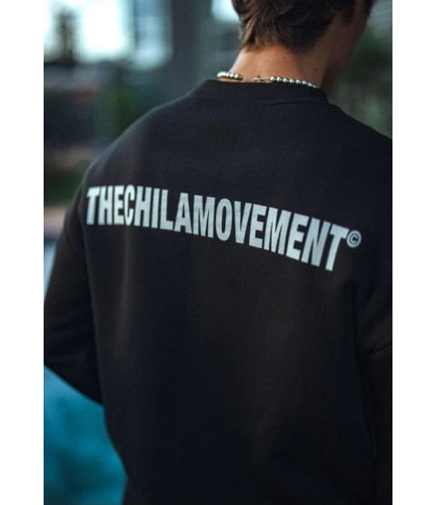 Kışlık Bisiklet Yaka Oversize Baskılı SweatShirt - Siyah