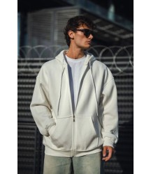 Oversize Tam Fermuarlı Uzun Kol Hırka - Beyaz