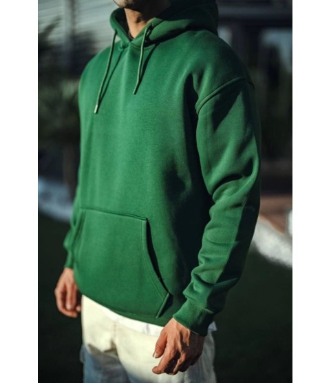 Üç İplik Penye Kapşonlu Basic SweatShirt - Haki