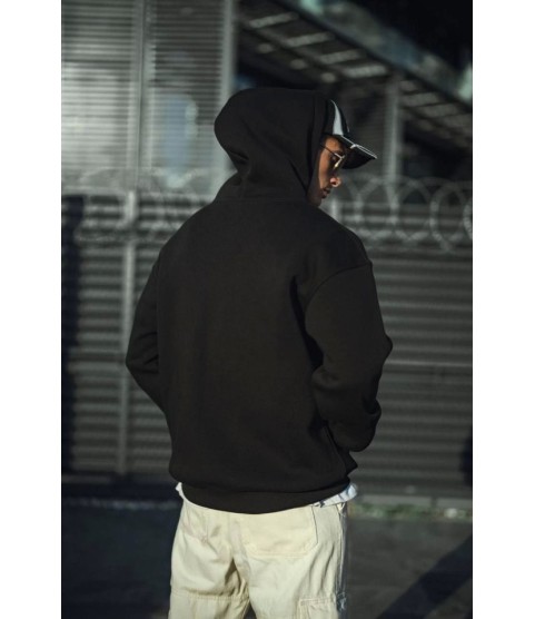 Üç İplik Penye Kapşonlu Basic SweatShirt - Siyah