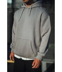 Üç İplik Penye Kapşonlu Basic SweatShirt - Boyalı Gri