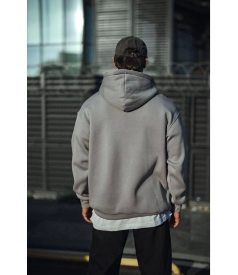 Üç İplik Penye Kapşonlu Basic SweatShirt - Boyalı Gri