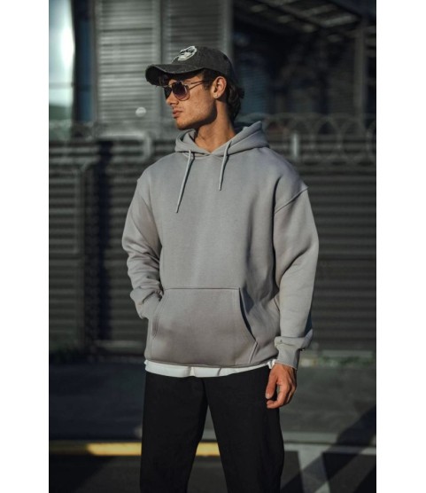 Üç İplik Penye Kapşonlu Basic SweatShirt - Boyalı Gri