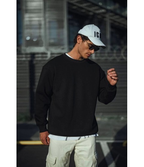 Kışlık Bisiklet Yaka Üç İplik Basic SweatShirt - Siyah