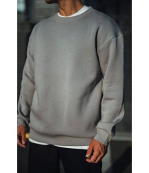 Kışlık Bisiklet Yaka Üç İplik Basic SweatShirt - Boyalı Gri