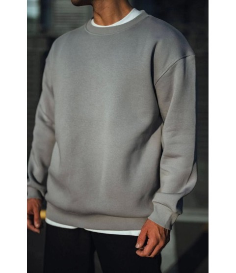 Kışlık Bisiklet Yaka Üç İplik Basic SweatShirt - Boyalı Gri