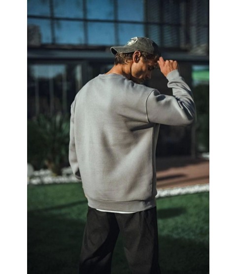 Kışlık Bisiklet Yaka Üç İplik Basic SweatShirt - Boyalı Gri