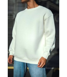 Kışlık Bisiklet Yaka Üç İplik Basic SweatShirt - Beyaz