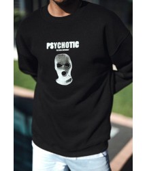 Kışlık Bisiklet Yaka Baskılı SweatShirt - Siyah