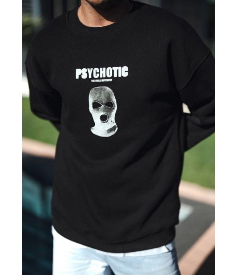 Kışlık Bisiklet Yaka Baskılı SweatShirt - Siyah