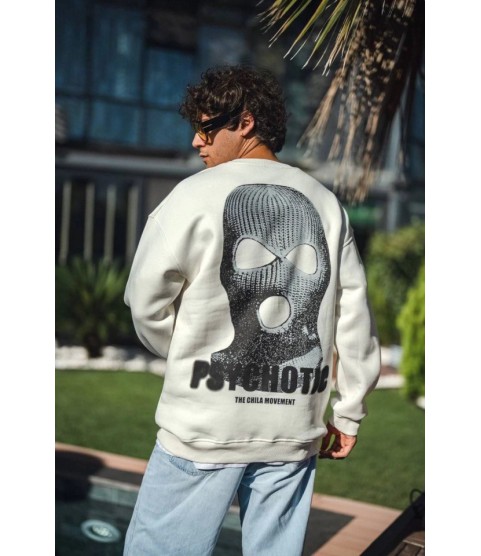 Kışlık Bisiklet Yaka Baskılı SweatShirt - Beyaz