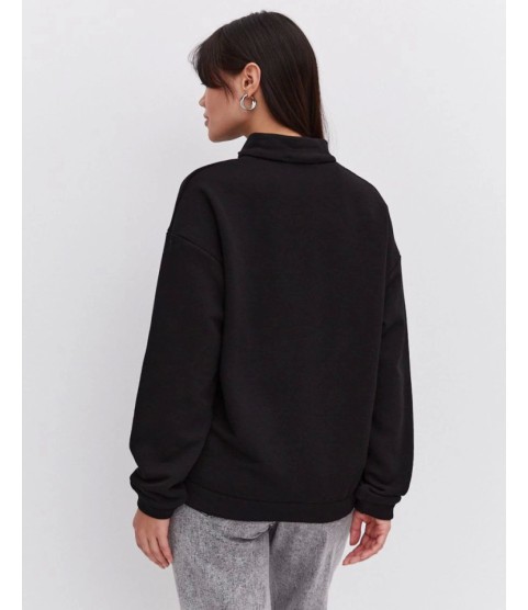 Oversize Yarım Farmuarlı Yakalı Basic SweatShirt - Siyah Oversize Yarım Farmuarlı Yakalı Basic SweatShirt - Siyah