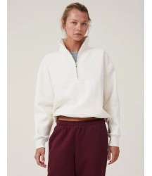 Oversize Yarım Farmuarlı Yakalı Basic SweatShirt - Beyaz