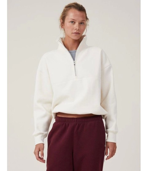 Oversize Yarım Farmuarlı Yakalı Basic SweatShirt - Beyaz Oversize Yarım Farmuarlı Yakalı Basic SweatShirt - Beyaz