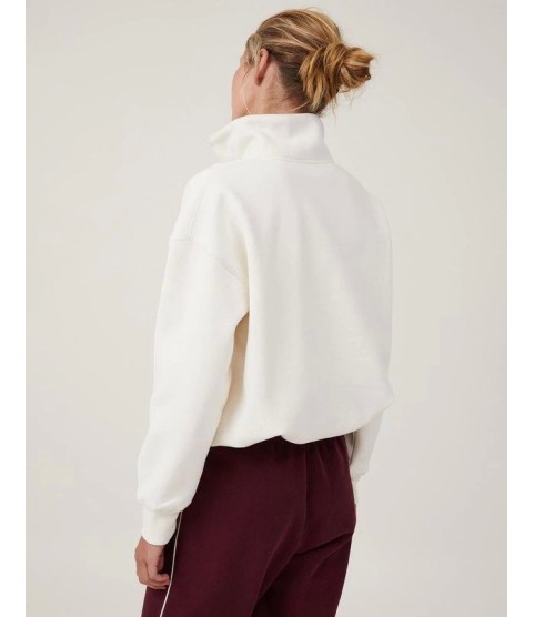 Oversize Yarım Farmuarlı Yakalı Basic SweatShirt - Beyaz Oversize Yarım Farmuarlı Yakalı Basic SweatShirt - Beyaz