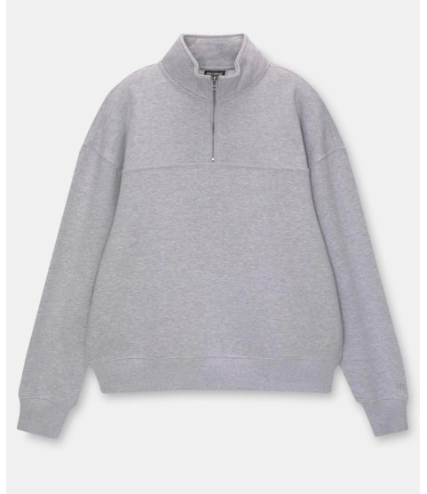 Oversize Yarım Farmuarlı Yakalı Basic SweatShirt - Gri