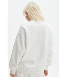 Unisex Uzun Kol Yarım Farmuarlı Yakalı Basic SweatShirt - Beyaz