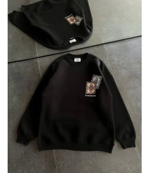 Bisiklet Yaka Baskılı SweatShirt - Siyah