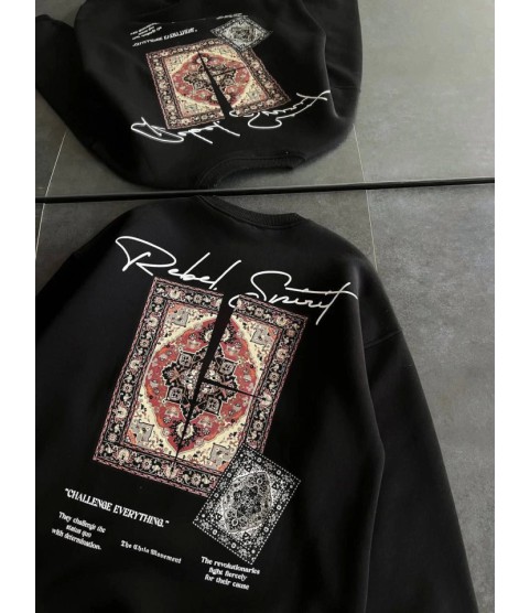 Bisiklet Yaka Baskılı SweatShirt - Siyah