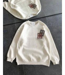 Bisiklet Yaka Baskılı SweatShirt - Beyaz