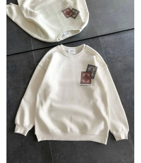 Bisiklet Yaka Baskılı SweatShirt - Beyaz