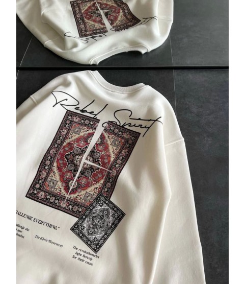 Bisiklet Yaka Baskılı SweatShirt - Beyaz
