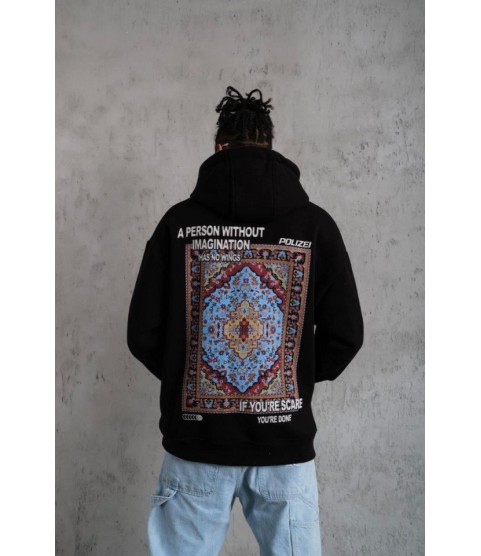 Erkek Kilim Desen Kapüşonlu - Siyah