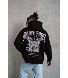 Erkek Kordon İpli Baskılı Kapüşonlu Sweatshirt - Siyah
