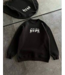 Üç İplik Bisiklet Yaka Baskılı SweatShirt - Siyah